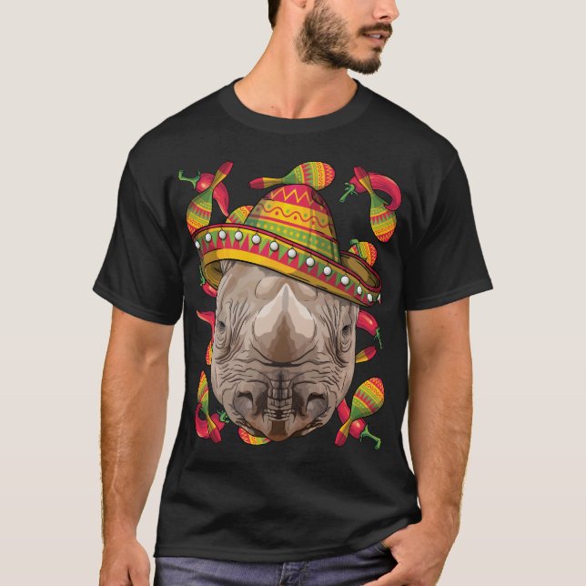 Cinco de Mayo Rhinoceros Sombrero Mexican Rhino Fi T-Shirt (Vorderseite)
