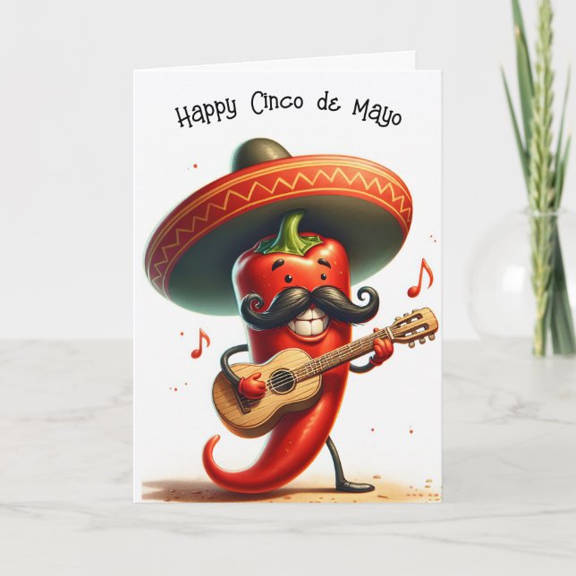 Cinco de Mayo Roter Chili Pfeffer Musiker Karte (Vorderseite)