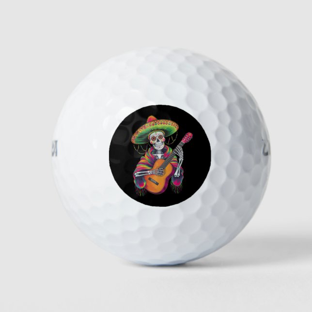 Cinco De Mayo Skeleton Skull Fiesta Guitar Golfball (Vorderseite)