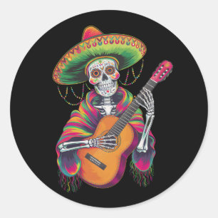 Cinco De Mayo Skeleton Skull Fiesta Guitar Runder Aufkleber