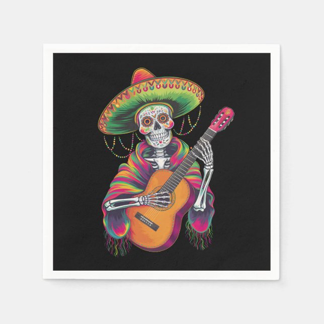 Cinco De Mayo Skeleton Skull Fiesta Guitar Serviette (Vorderseite)