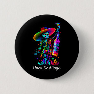 Cinco De Mayo Skelett Bunter Zuckerschädel Tequil Button