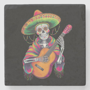 Cinco De Mayo Skelett Schädel Fiesta Gitarre Steinuntersetzer