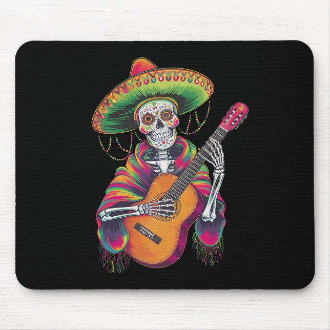 Cinco De Mayo Skelett-Totenkopf-Fest-Gitarre Mousepad (Vorne)