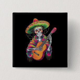 Cinco De Mayo Skelett Totenkopf Fiesta Gitarre Button