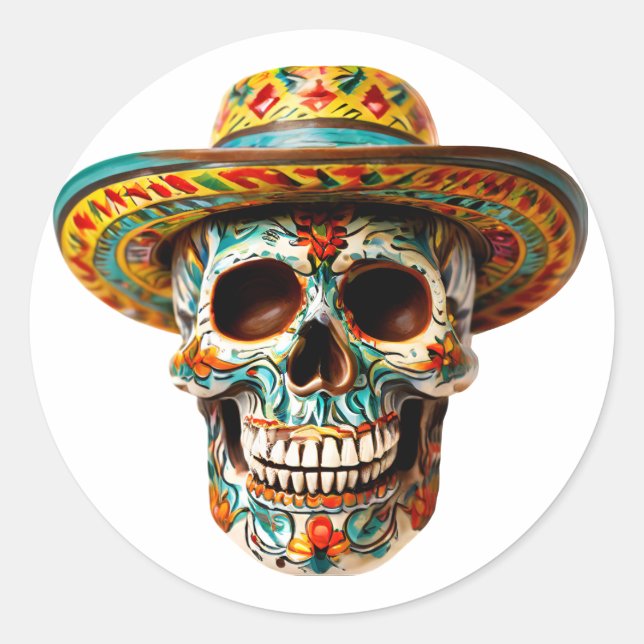 Cinco de mayo skull mit rundem klassischem Aufkleb Runder Aufkleber (Vorderseite)