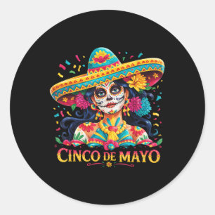 Cinco de Mayo Skull mit Sombrero Women Girls Runder Aufkleber