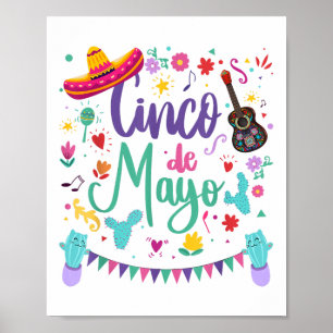 Cinco de Mayo Sombrero Guitar, cactus Fiesta For W Poster