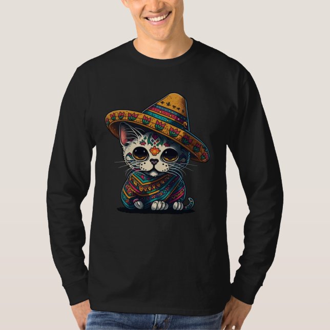 Cinco De Mayo Sugar Skull Cat Sombrero Mexican T-Shirt (Vorderseite)