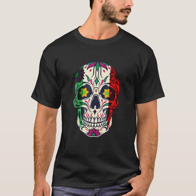 Cinco De Mayo Sugar Skull mexikanische Flagge Stre T-Shirt (Vorderseite)