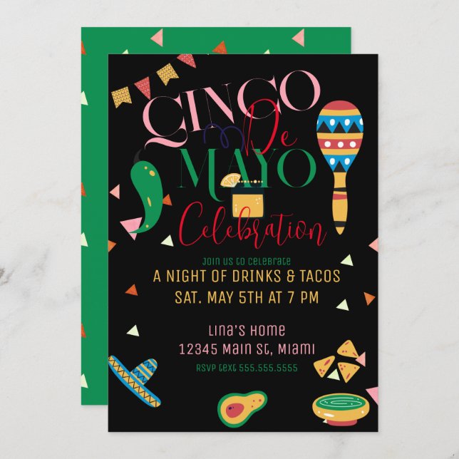 Cinco De Mayo Taco Party Farbenfrohe Feier B Einladung (Vorne/Hinten)