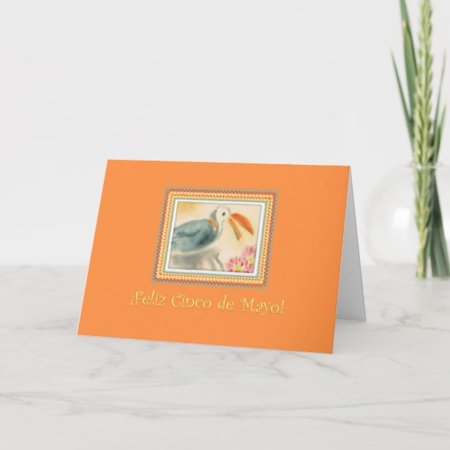 Cinco de Mayo Toucan auf Spanisch über Orange Karte (Vorderseite)