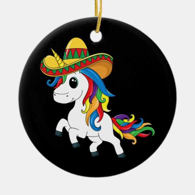 Cinco De Mayo Unicorn Mexiko Sombrero Hutkostüm Keramik Ornament (Vorne)
