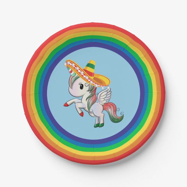 Cinco de Mayo Unicorn Pegasus Rainbow Pappteller (Vorderseite)