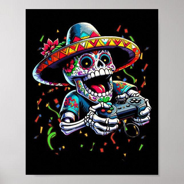 Cinco De Mayo Video Gaming Controller Zucker Skull Poster (Vorne)