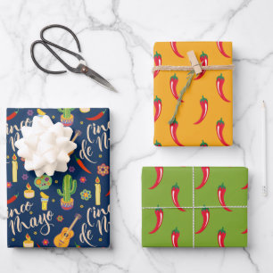 Cinco de Mayo Wrapping Paper Set 3 Geschenkpapier Set