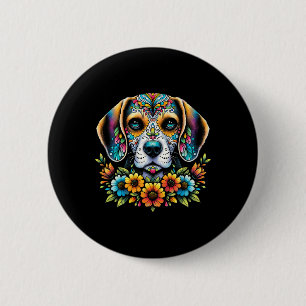 Cinco De Mayo Zucker-Schädel-Blume Beagle-Hund Button