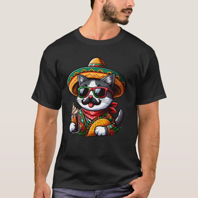 Cinco De Meow Funny Cat Taco Mexican Fiesta T-Shirt (Vorderseite)