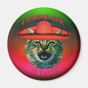 Cinco De Meow Gray Cat Cinco De Mayo Mexico Refrig Magnet