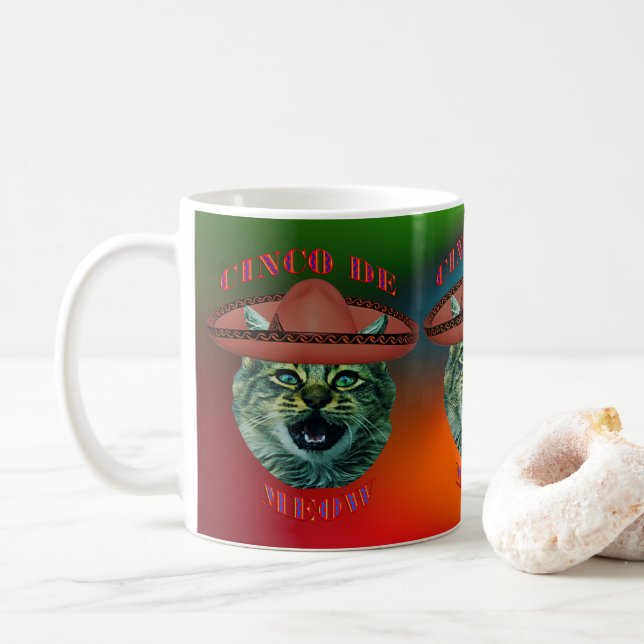 Cinco De Meow Gray Cat Cinco De Mayo Mexiko Kaffeetasse (Mit Donut)