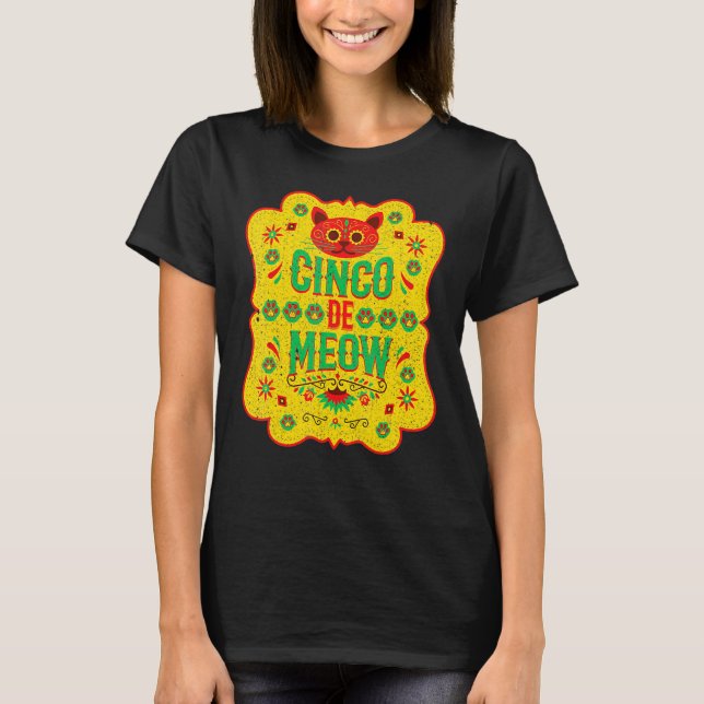 Cinco De Meow Mayo Floral Cute Cat Mexican Fiesta  T-Shirt (Vorderseite)
