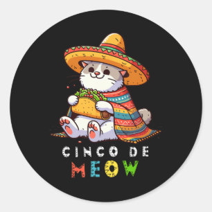 Cinco De Meow mit lächelndem Katzentaco und Sombre Runder Aufkleber