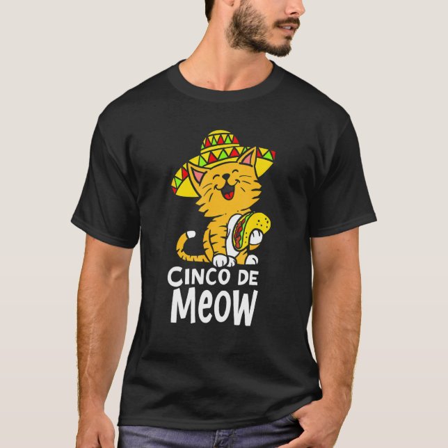 Cinco De Meow Niedlich Cinco De Mayo Sombrero Cat T-Shirt (Vorderseite)