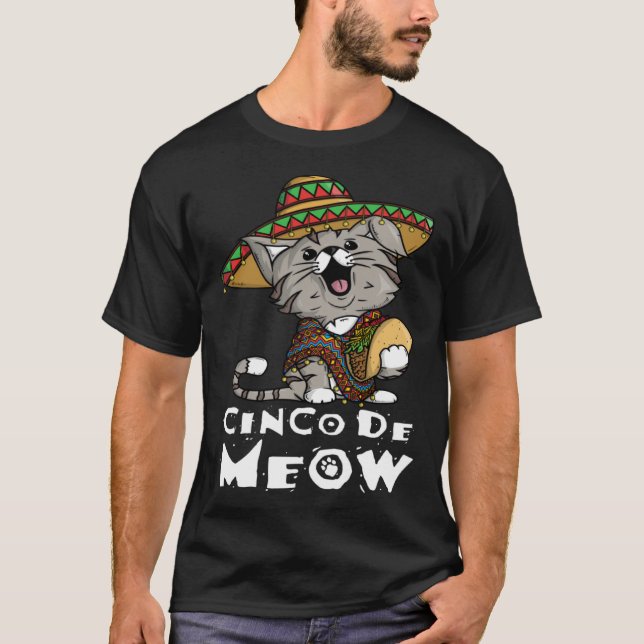 Cinco De Meow with Smiling Cat Taco and Sombrero T-Shirt (Vorderseite)