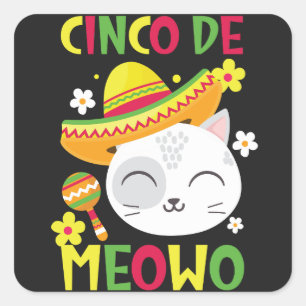 Cinco De Meowo, Bunter und verspielter mexikanisch Quadratischer Aufkleber