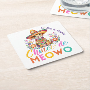 Cinco De Meowo Niedlich Cat Fiesta Party Custom Rechteckiger Pappuntersetzer