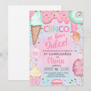 Cinco es bien dulce Mädchen 5. Geburtstagseinladun Einladung