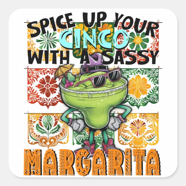 Cinco, Sassy Margarita, Cocktail Quadratischer Aufkleber (Vorderseite)