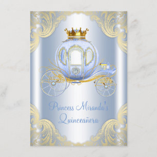 Cinderella Blue Gold Princess Quinceanera Einladung