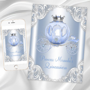 Cinderella Blue Silver Princess Quinceanera Einladung