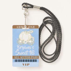 Cinderella Carriage Blue Gold Sweet 16 VIP Pass Ausweis