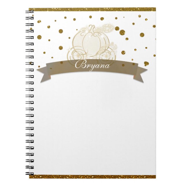 Cinderella Carriage Gold Glitzer Dots Notebook Notizblock (Vorderseite)