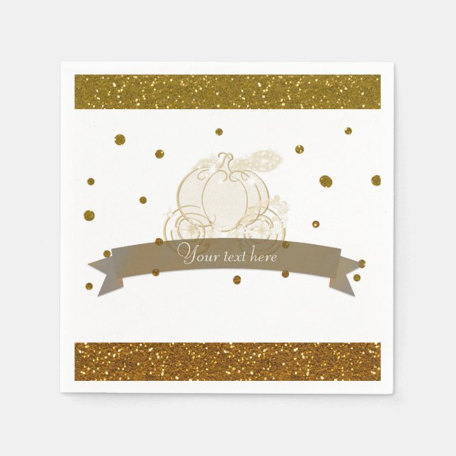 Cinderella Carriage Gold Glitzer Dots Party Napkin Serviette (Vorderseite)
