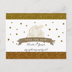 Cinderella Carriage Gold Glitzer Save the Date Ankündigungspostkarte
