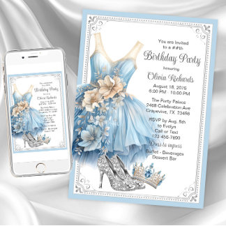 Cinderella Diamond Shoes Geburtstagsparty Einladung