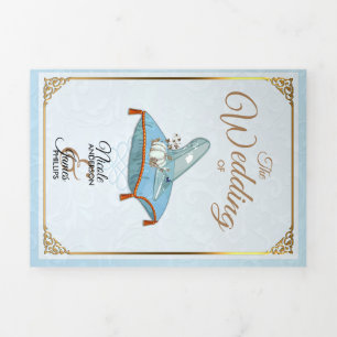 Cinderella Elegant Blue Trifold Wedding Program Dreifach Gefaltete Einladung