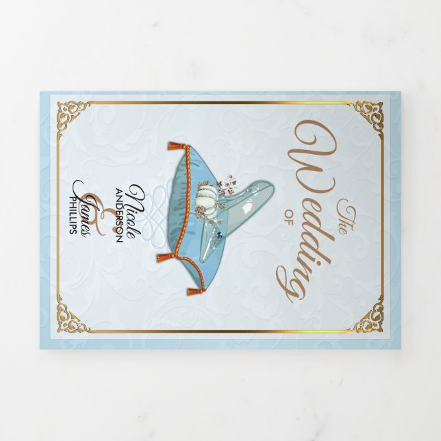 Cinderella Elegant Blue Trifold Wedding Program Dreifach Gefaltete Einladung (Cover)