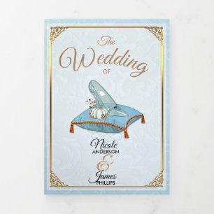 Cinderella Elegant Blue Trifold Wedding Program Dreifach Gefaltete Einladung