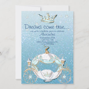 Cinderella Fairy Tale Blue und Gold Glitzer Einladung