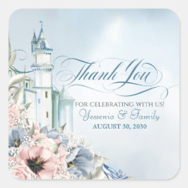 Cinderella Fairy Tale Light Blue Pink Vielen Dank Quadratischer Aufkleber