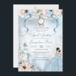 Cinderella Fairy Tale Princess Sweet 16 Geburtstag Einladung<br><div class="desc">Dieses wunderschön elegante Märchen lädt zu einem Aschenputtel ein, mit einer Burg, einem wunderschönen rosa und blauen botanischen Blumenmuster, einem vermissten Glasschleifer und dem Ehrengast in einem wunderschönen Ball Gown. Alle Texte sind vollständig anpassbar und können nach Ihren Wünschen bearbeitet werden. Dieses Design ist mit einer Unzahl von Puppen in...</div>
