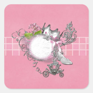 Cinderella Glass Slipper Carriage Add TEXT Quadratischer Aufkleber