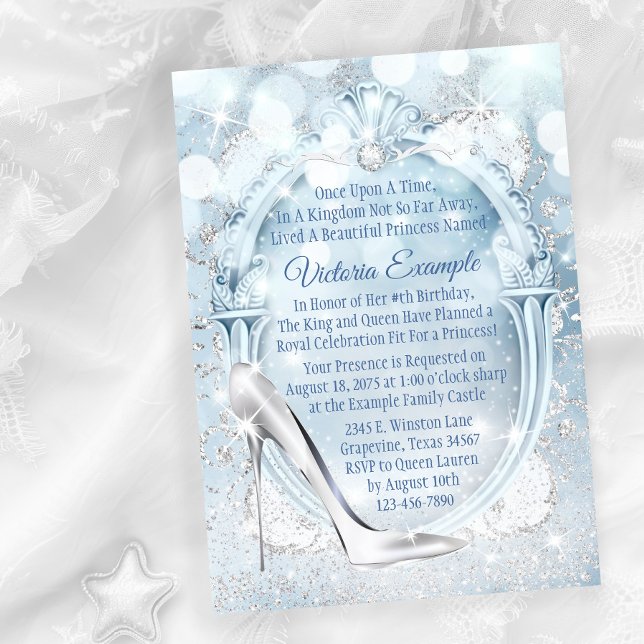 Cinderella Glass Slipper Einladung (You can change all of the wording and font style on this pretty any occasion invitation.)