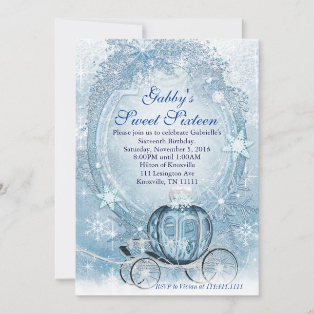 Cinderella Invitation, Cinderella 16 . Geburtstag Einladung (Vorderseite)