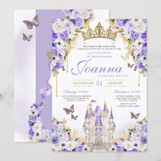 Cinderella Lavender Lila Princess Quinceanera Einladung