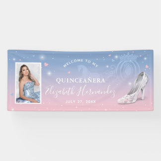 Cinderella Light Blue und Pink Birthday Foto Banner